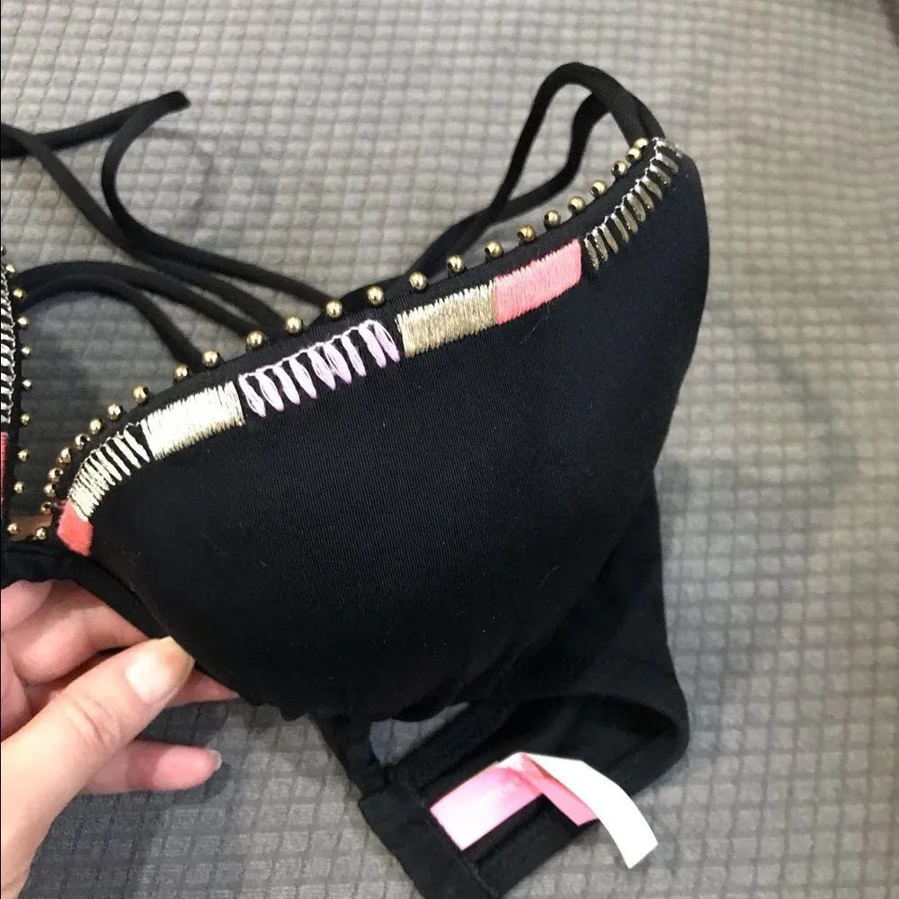 Victoria’s Secret Swim The Gorgeous Push Up bikini top boho black tassel sexy - Image 4