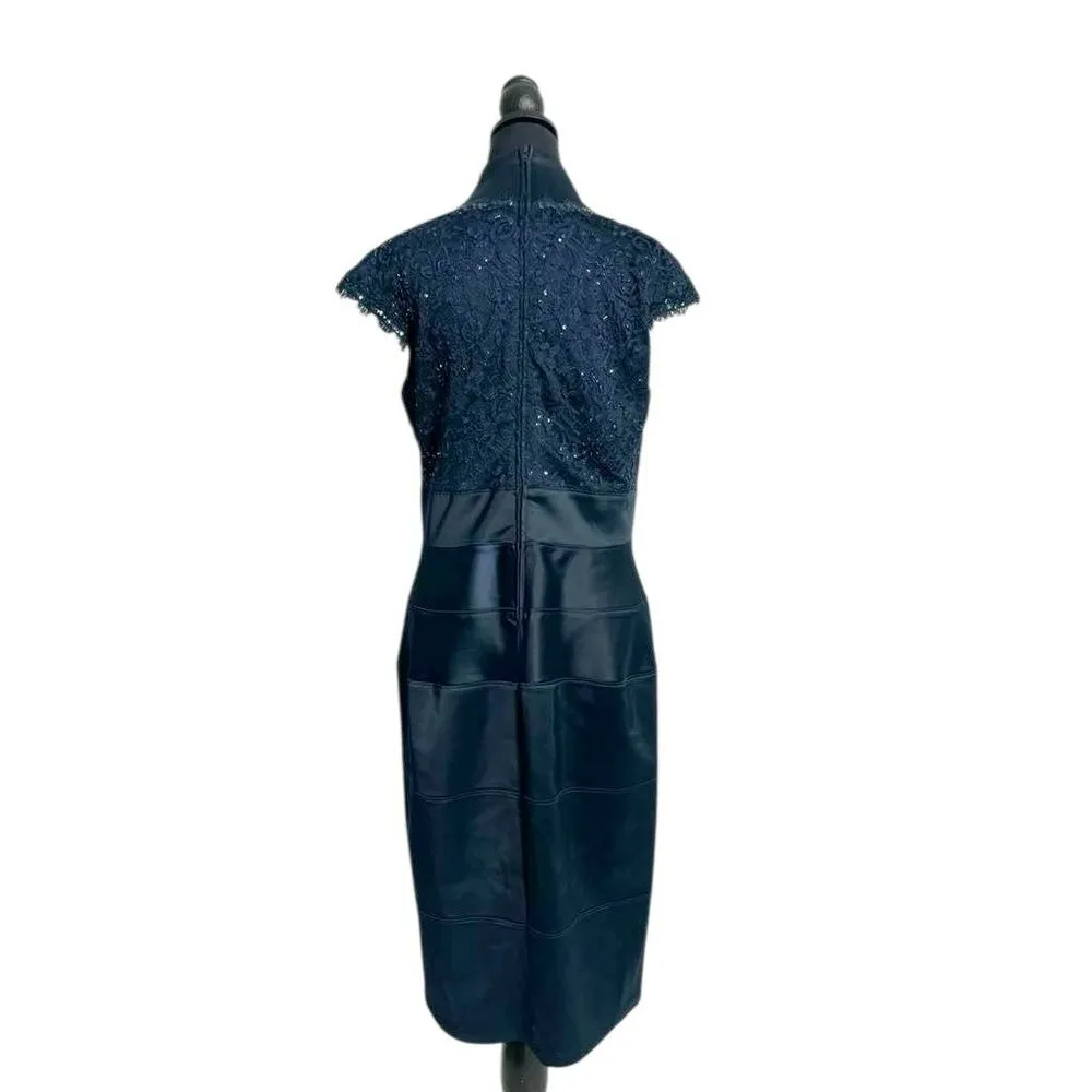 Tadashi Shoji Size 12 Blue Dress Evening Cocktail Party Bandage Lace Detail - Image 5