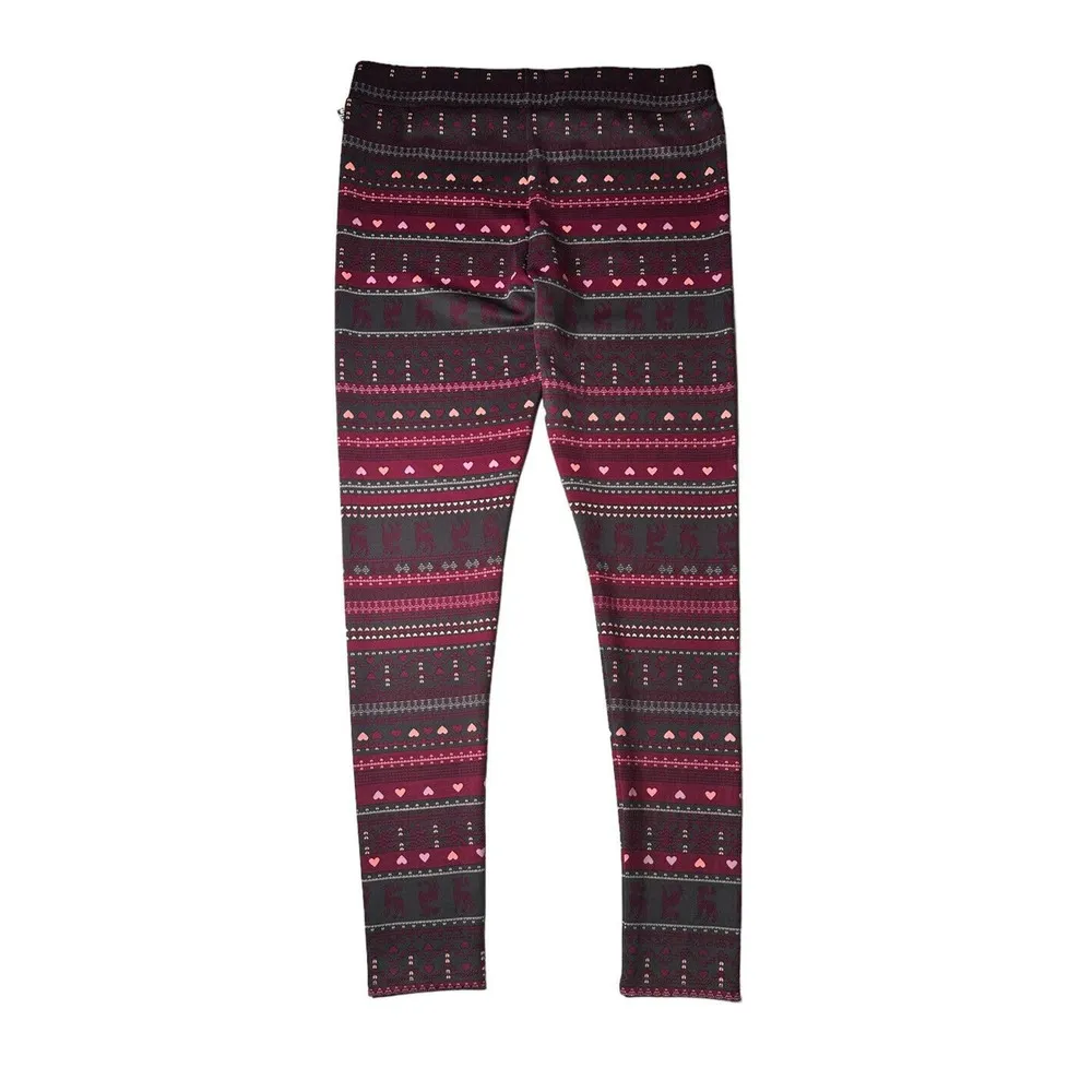 NEW Juniors BONGO Purple Gray Fair Isle Reindeer Print Scuba Leggings Size M - Image 5