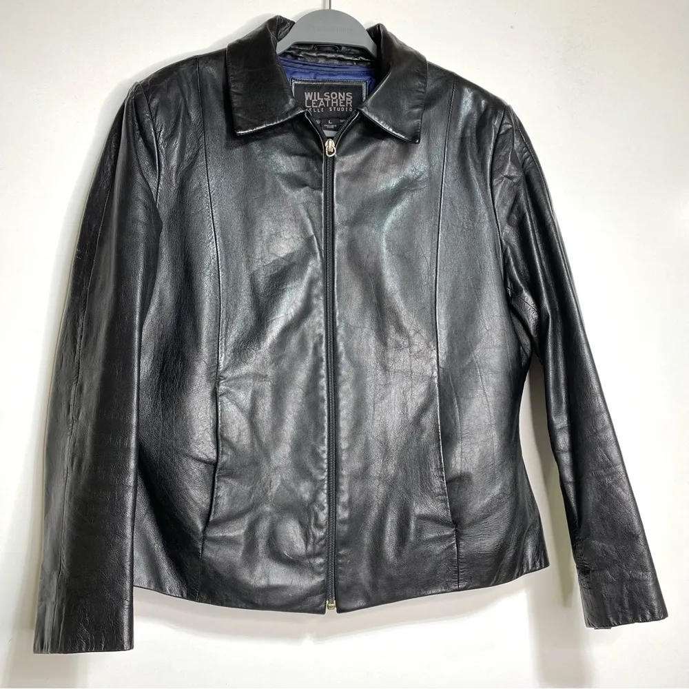 Black Leather Full Zip Jacket Thinsulate Lining L - Image 12