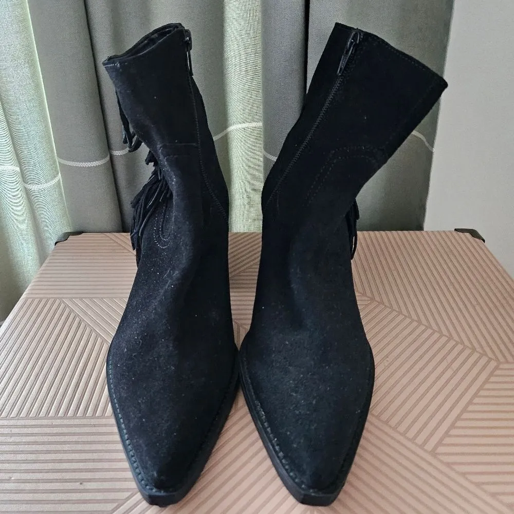 Coconuts by Matisse Booties Ankle Fringe Jane Black Suede Heeled Boots Casual - Image 3