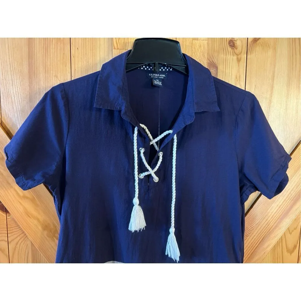 U.S. Polo Assn. LACE UP STRIPED DRESS Size Medium (8522) - Image 3