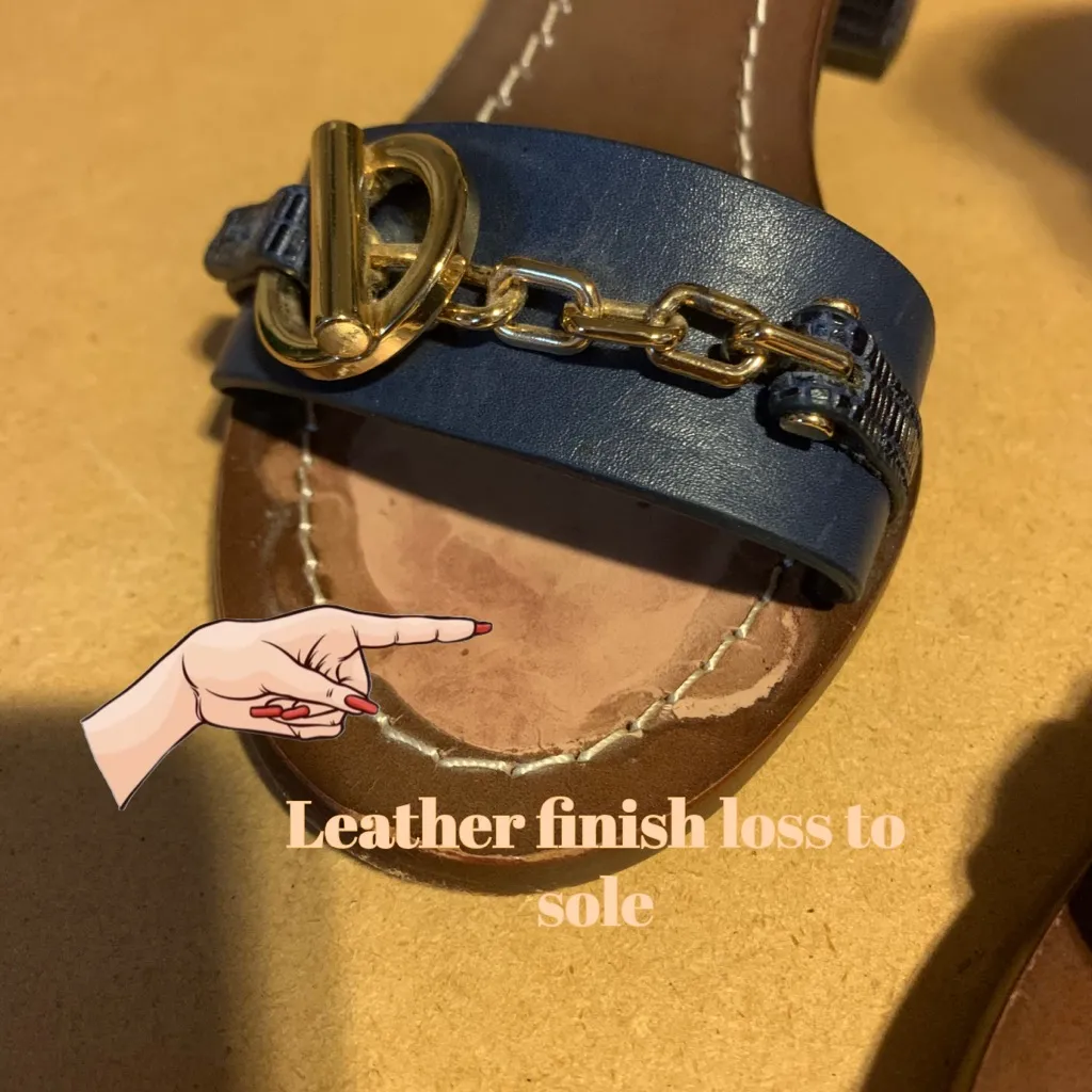 TORY BURCH NAVY BLUE W/GOLD BUCKLE LEATHER SNAKESKIN-EMBOSSED HEELED SANDALS (6) - Image 13