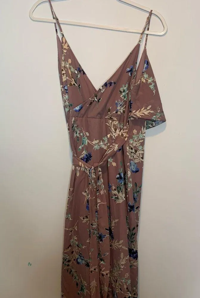 Tularosa Selena Midi Wrap Dress Mauve Floral Purple Ruffle Revolve - Image 4