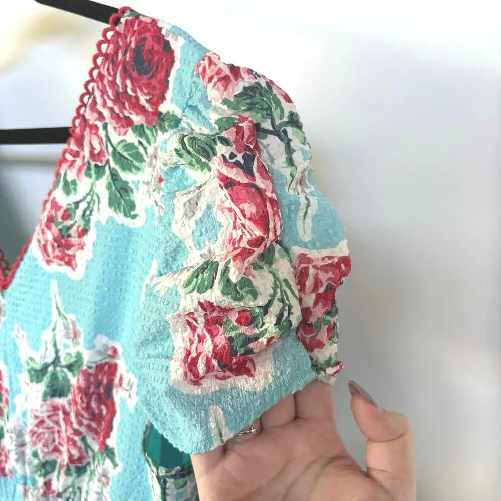 Betsey Johnson Time For Tea Seersucker Rose Garden Tiered Party Dress Floral XL - Image 6