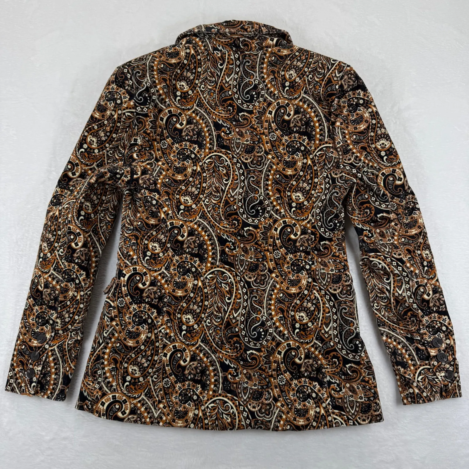 Driftwood Paisley Print Velvet Blazer Jacket Women's XS Black Orange - Image 9