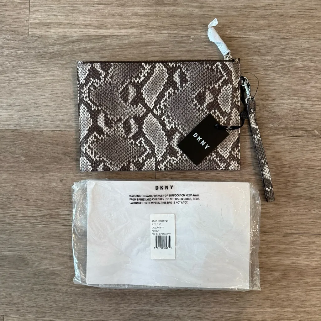 NWT DKNY Brown and Cream Python Print Wristlet - Image 2