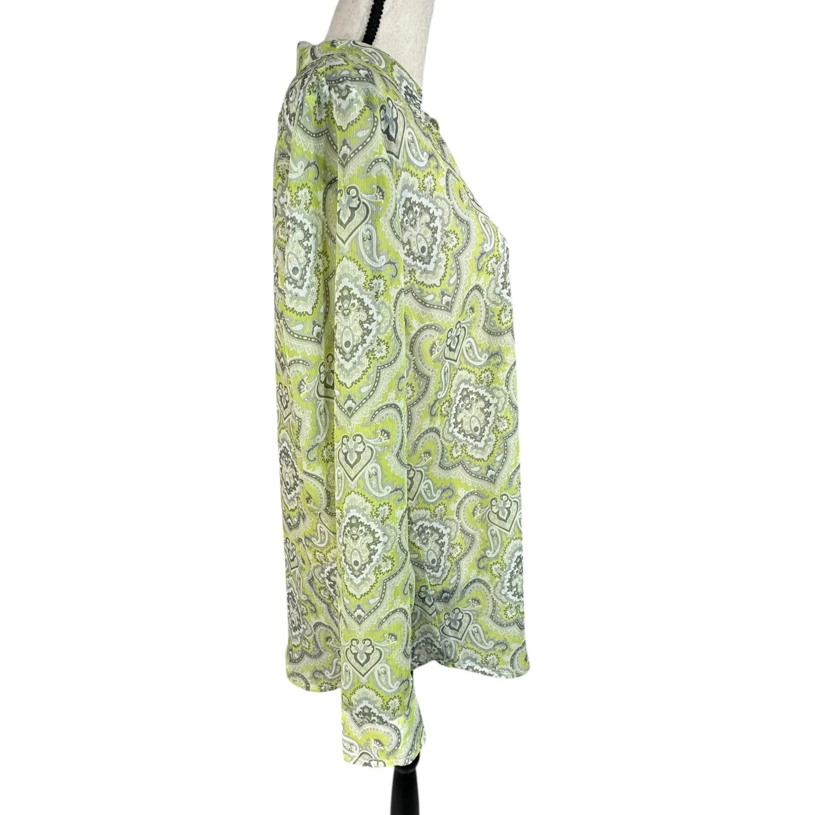 Liz Claiborne X-Large Tunic Top Geometric Semi-Sheer Long Sleeve V-Neck Collared - Image 4