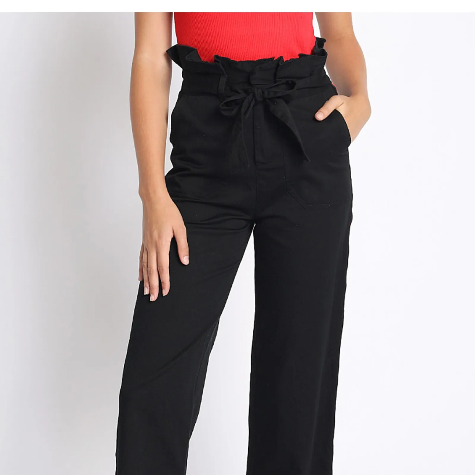 Sans Souci Paper Bag Side Stripe Black Pants Raw Hem Medium Skater Relaxed - Image 2