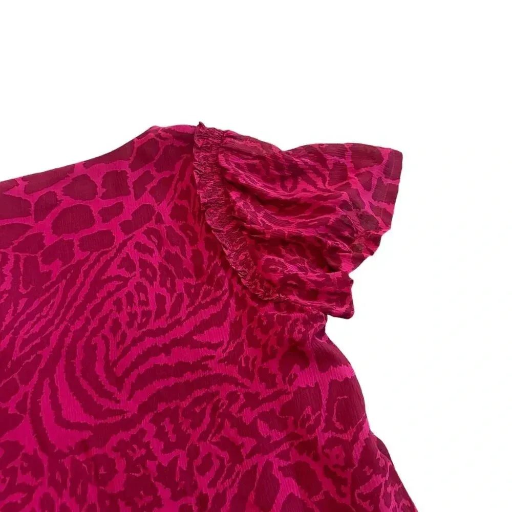 Paige Fuchsia Pink Animal Print Dress Mini Shift Fit Flowy Size Large Women's - Image 3
