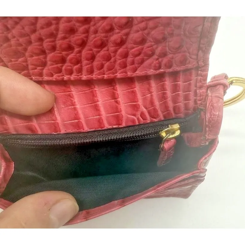 Brahmin Wallet Womens Pink Croc-Embossed Keychain ID Card Case Coin Key Ring - Image 6