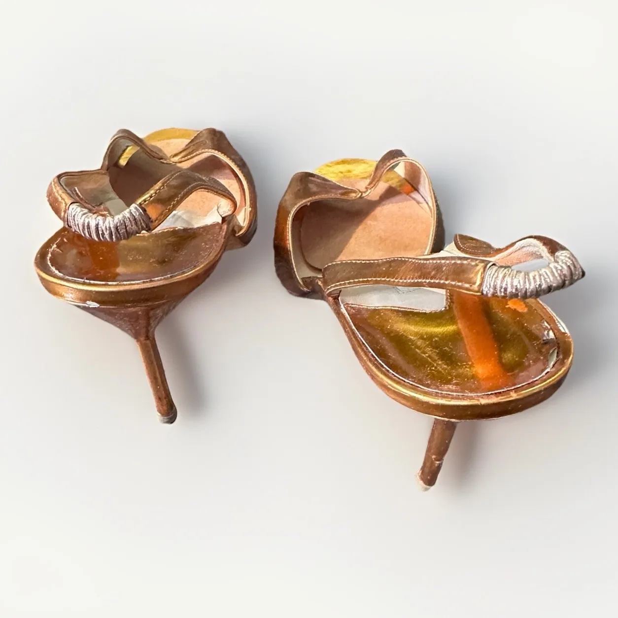 Manolo Blahnik 'Discos' Peep Toe Pump ( 40 -US 10) Metallic Gold Slingback Heels - Image 8