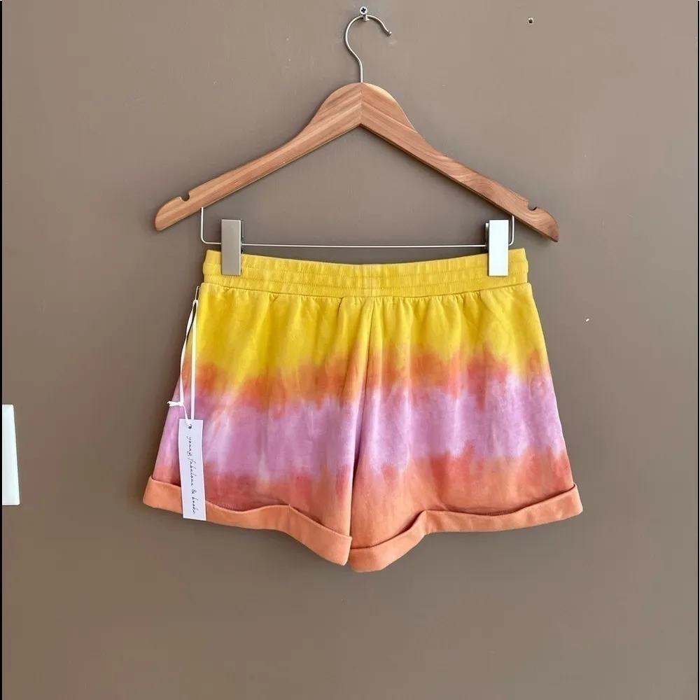 NWT Young Fabulous & Broke‎ Parker Tie Dye Drawstring Cotton Shorts Orange Small - Image 3