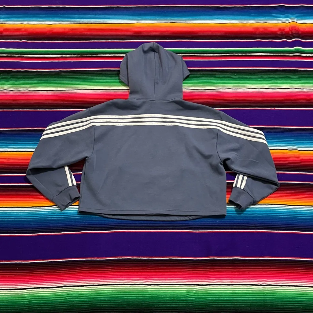 Adidas Blue Future Icons 3 strip crop top womens hoodie sz M - Image 2