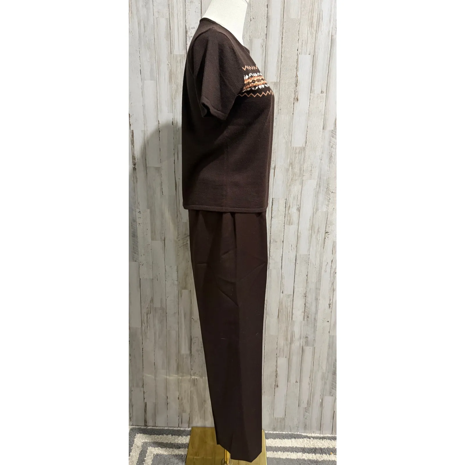 Kasper Suit Set Womens Petite 6P Brown Knit Sweater Top & Dress Pants 2pc - Image 3