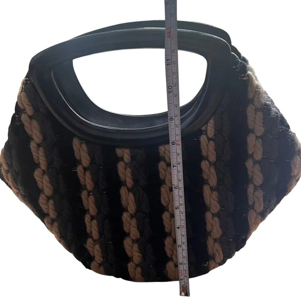 Vintage Koret Italy Woven Purse with Wooden Handle Black - Image 8