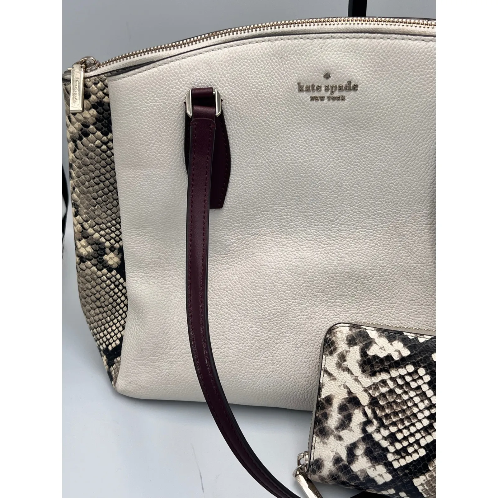 Kate‎ Spade New York Monet 3-compartment Purse White Snakeskin w/Python Wallet - Image 3