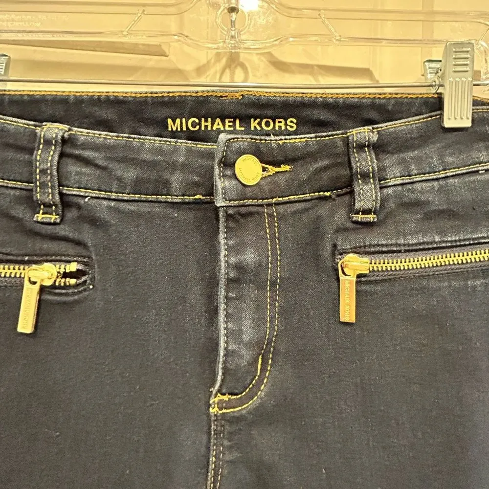 Michael Kors Dark Wash Mid‎ Rise Skinny Jeans Gold Accents women’s size 10 - Image 2