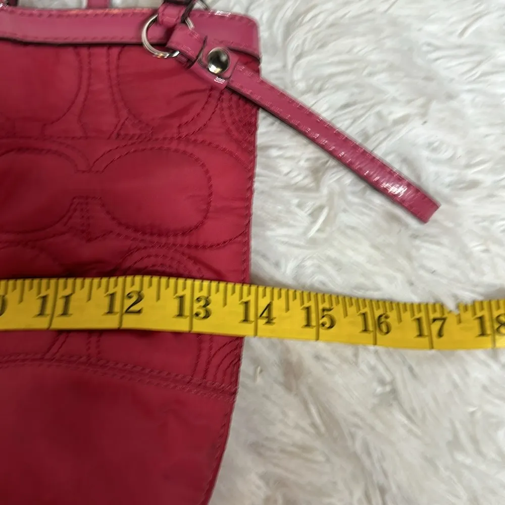 WOMEN'S PINK QUILTED STITCH SIGNATURE NYLON/LEATHER TOTE/SHOULDER BAG - Image 9