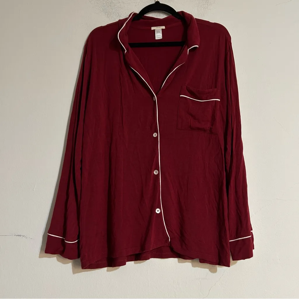 Eberjey Gisele Tencel Modal Long Sleeve Pajama Set in Bordeaux/Ivory Medium - Image 2