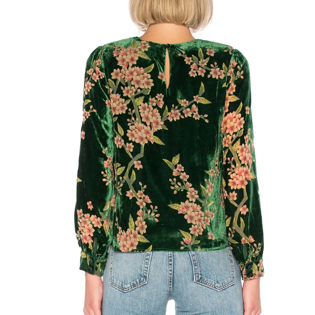 J.O.A. Velvet Top floral burn out long sleeve womens Green xsmall cocktail party - Image 4