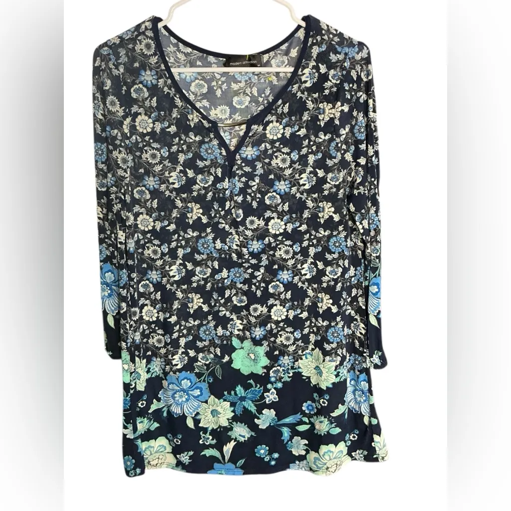 Floral Print Navy Women's Tunic Blue Size M - Image 2