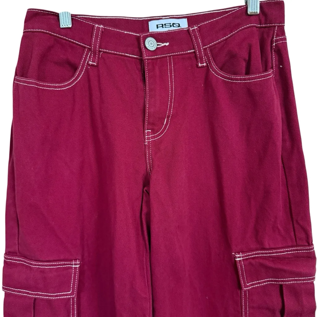 RSQ Women'sSize 26 Low Rise Wide Leg Cargo Jeans Garnet Baggy Y2K - Image 4