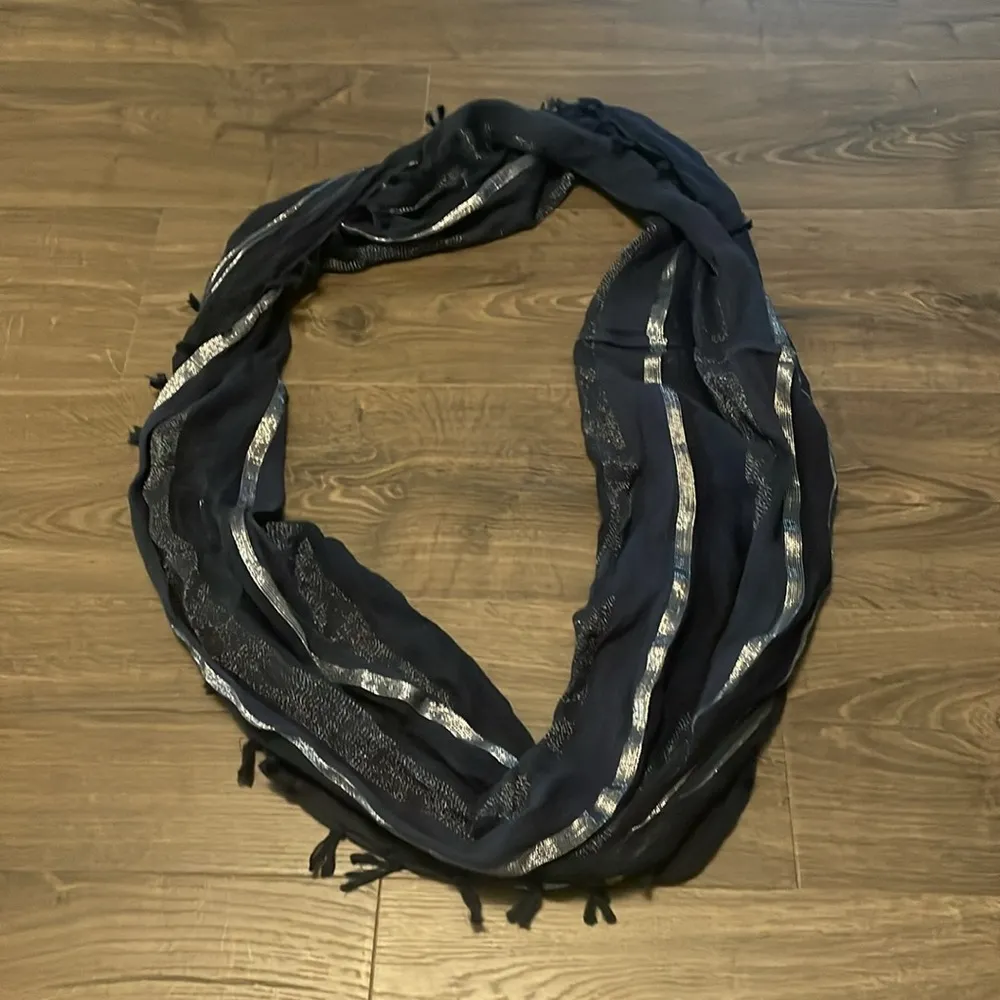 Navy Blue and Silver Infinity Scarf, One Size - Image 3