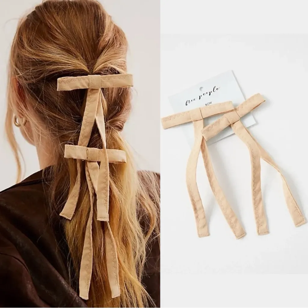 Free People Dainty Ethereal Coquette Lovely Bow Hair Clips Ivory Blush NWT - Image 2