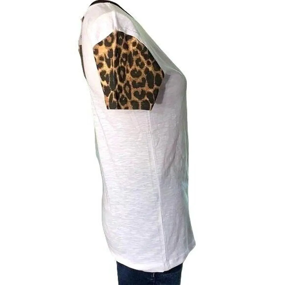 Rue21 Womens T Shirt Top Leopard Print Short Sleeve Crew Neck White Black Small - Image 4