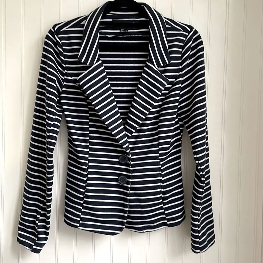 Forever 21 Navy‎ White Stripes Blazer Jacket Buttons Pockets Women's Size S - Image 2