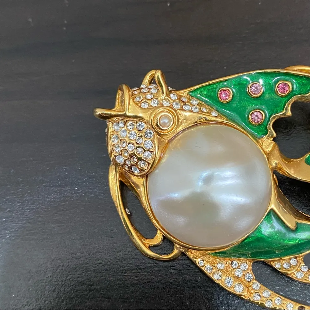 Vintage Unsigned Enamel Fish Faux Pearl Belly Brooch New (Old Stock) - Image 9