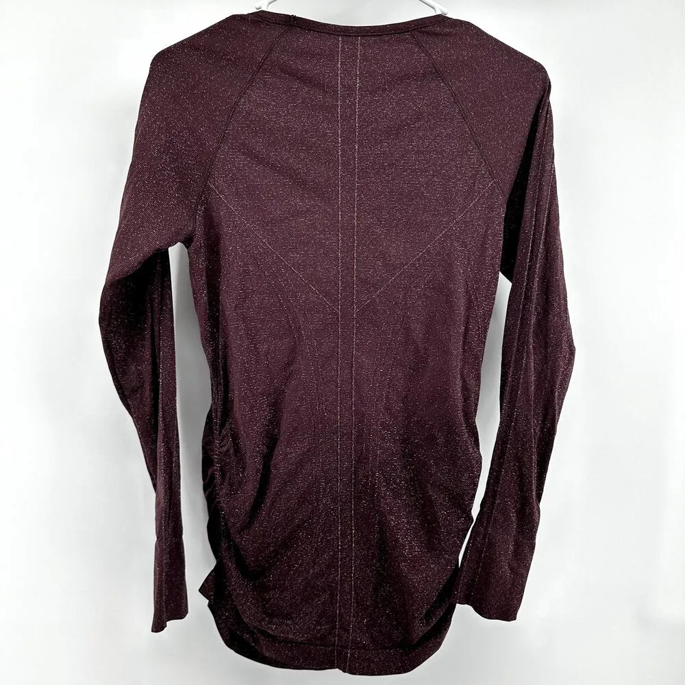 Athleta Speedlight Glow Top Antique Burgundy Sparkle Ruched Fitted Raglan Medium - Image 5