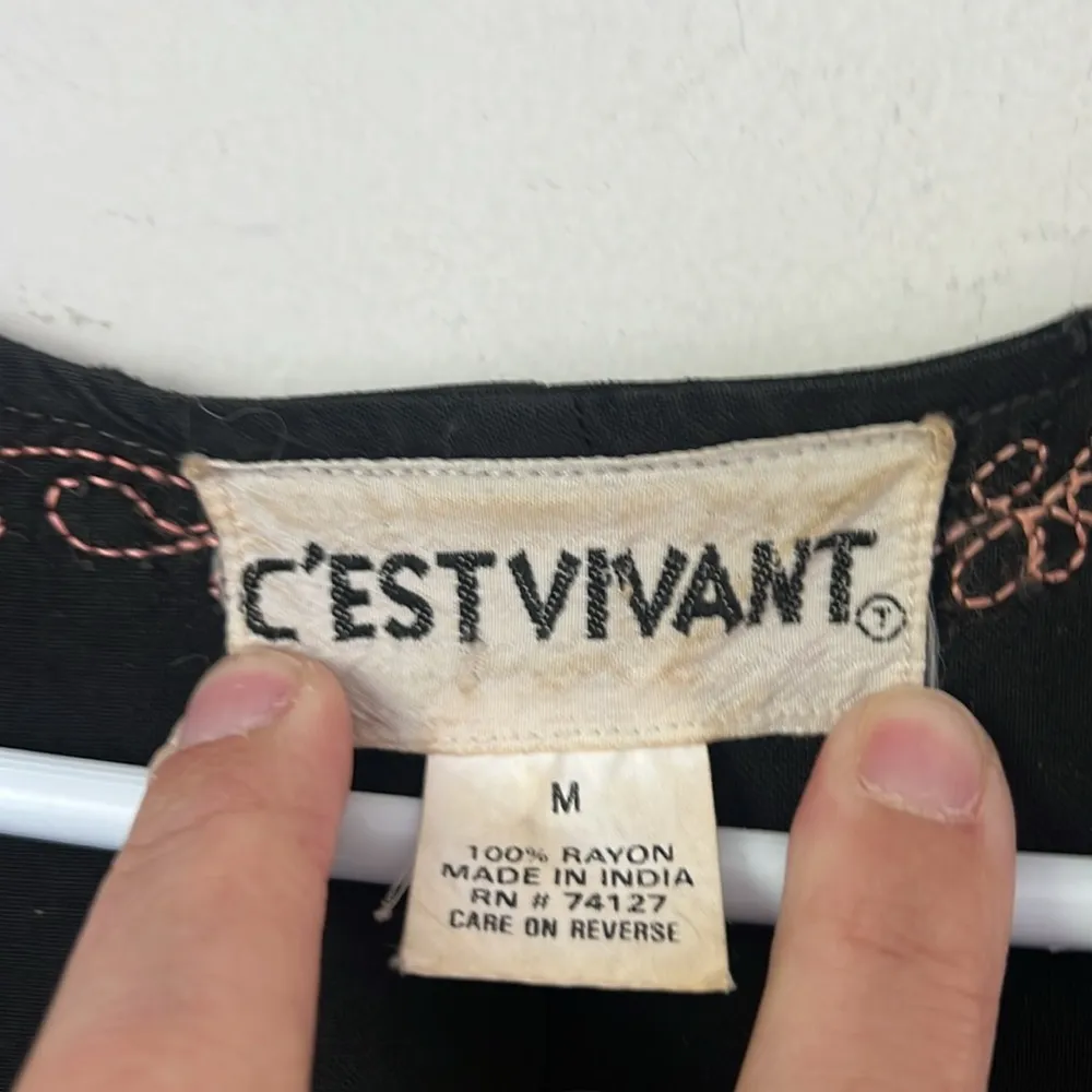 Vintage Vest Womens Embroidered Boho Hippy Sleeveless Black vest Sz Med - Image 6