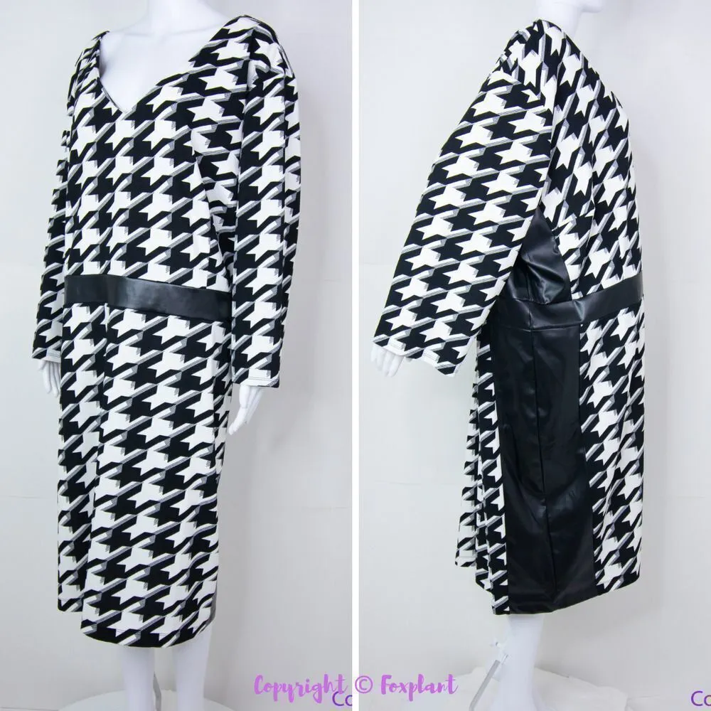 NEW Ashley Stewart‎ houndstooth dress with faux leather, 34/36W - Image 4