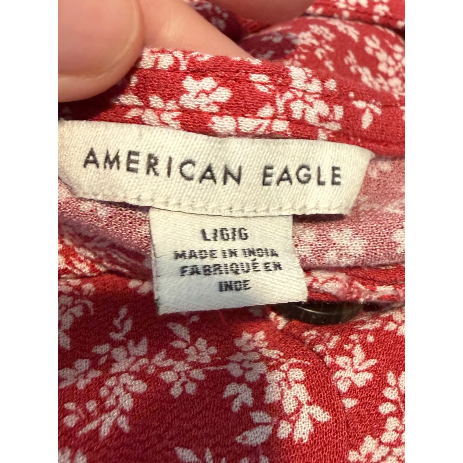 American Eagle Red Floral Print Square Neck Button Long Sleeve Mini Dress Large - Image 3