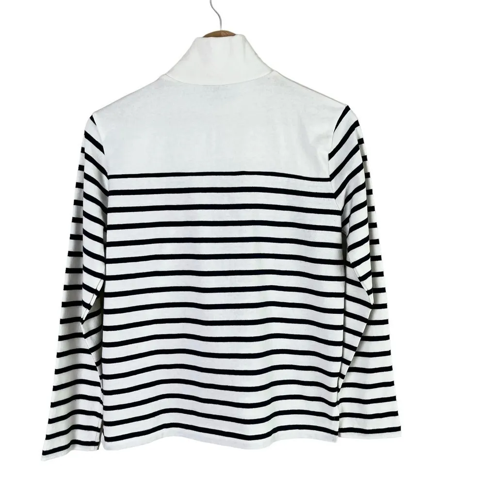 J.Crew Mockneck Button Shoulder Nautical Navy Stripe Cotton Sweater in White, XS - Image 10