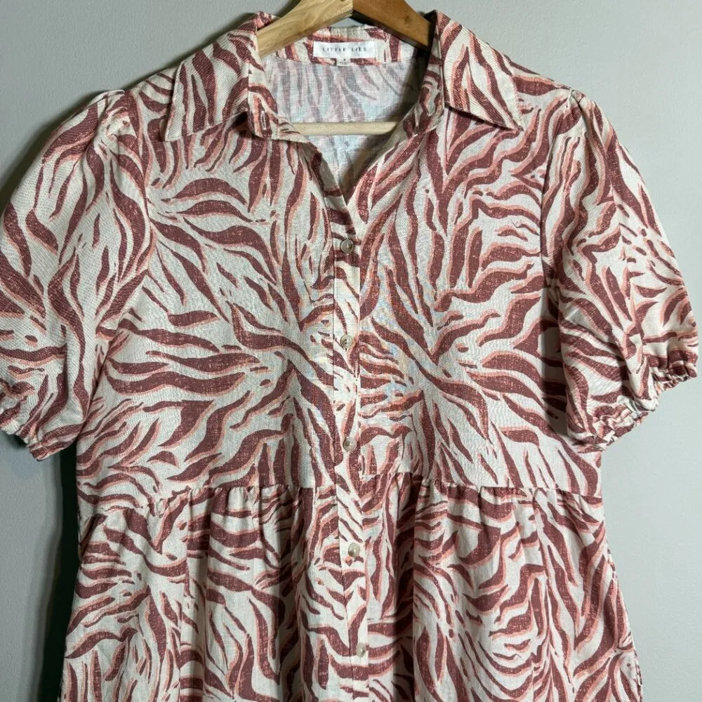 Urban Outfitters UO Little Lies Linen Zebra Print Mini Shirt Dress Women's Small Red - Image 4