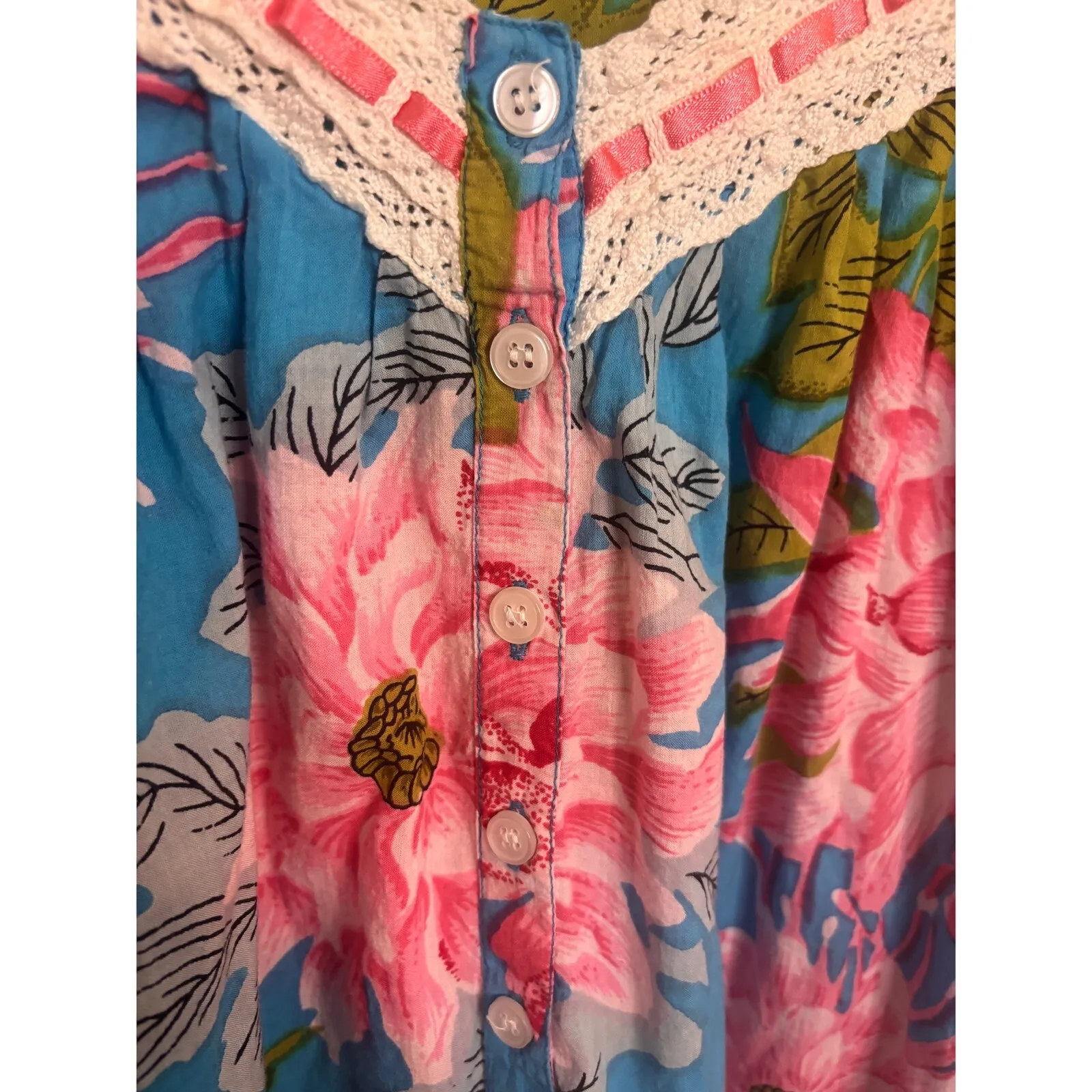 Vintage Soft Surroundings XS Floral Long Housecoat Pajamas Robe Sleepwear Tiered - Image 5