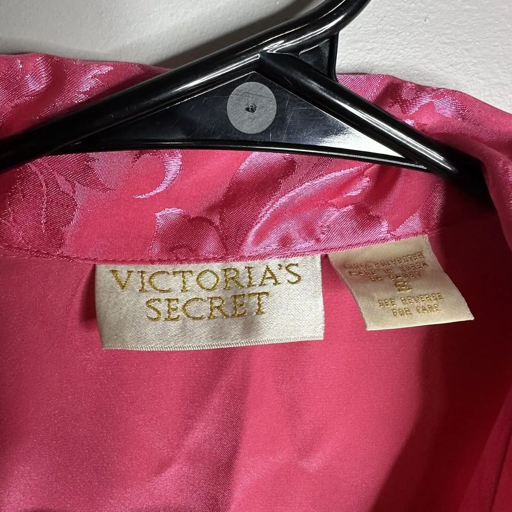 Women's Vintage Victoria's Secret Size S Gold Label Pink‎ Button Nihtgown Satin - Image 3