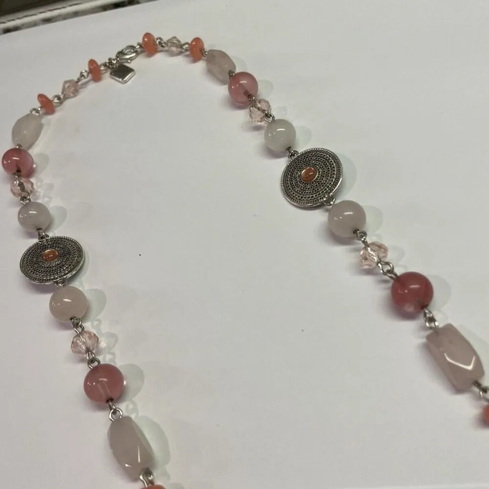 CHAPS Pink Bead Beaded Silver Tone /  Necklace 34 Inch Length - Image 7