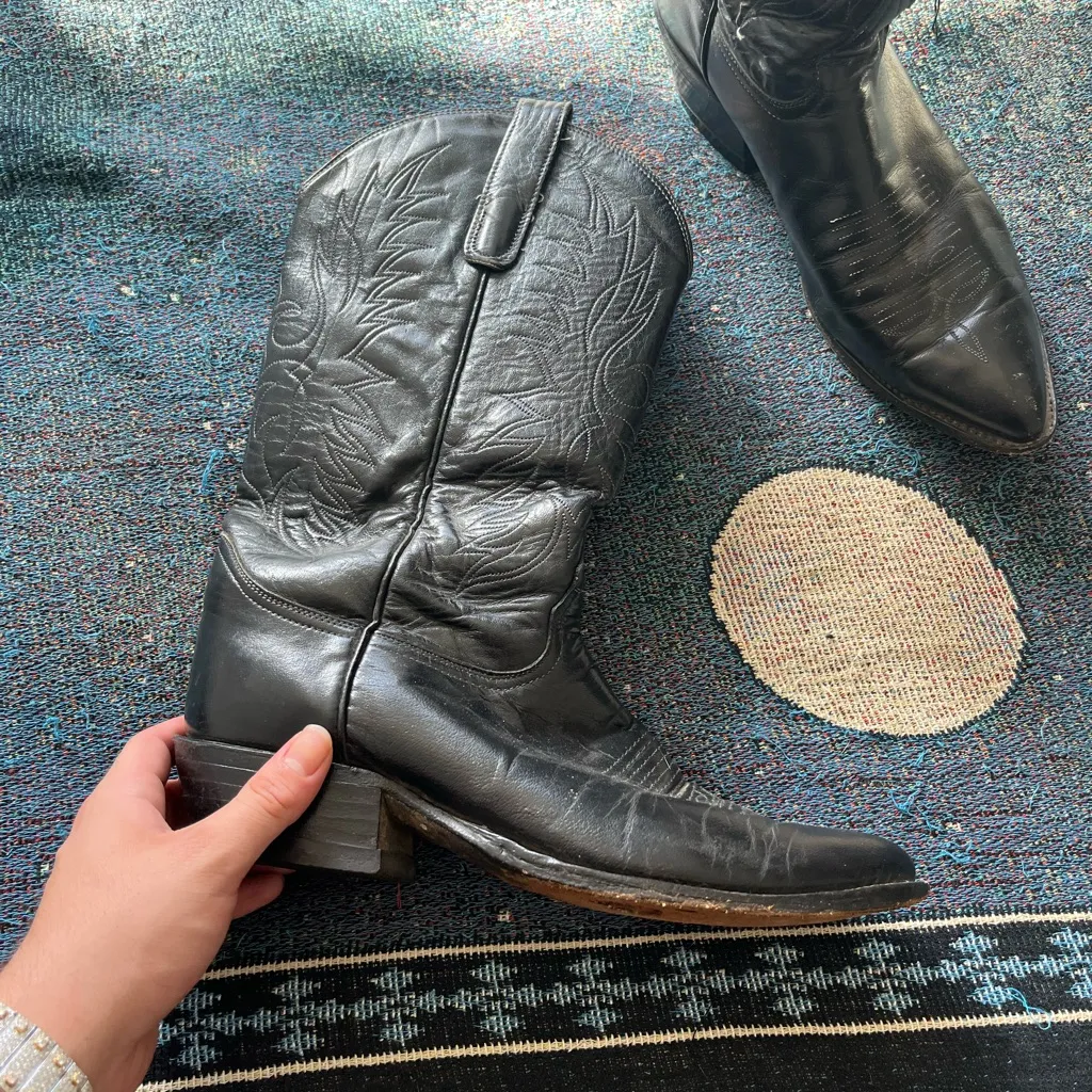 Tony Lama Black Leather Western Cowboy Boots Women’s 9.5 Point Toe Classic Ranch - Image 5