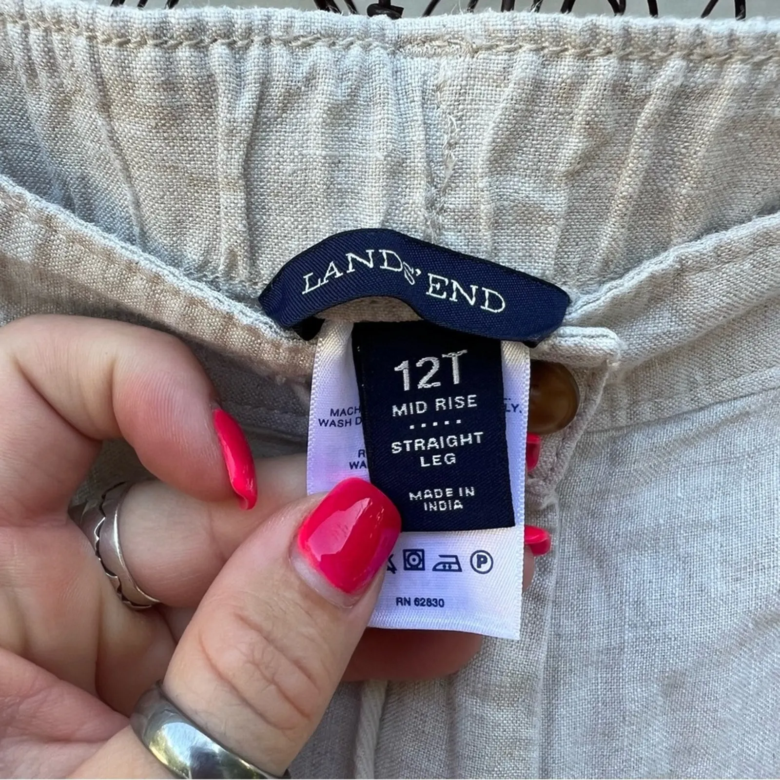 Lands’ End 12T Mid Rise Straight Leg Roll Tab Linen Pants - Image 5