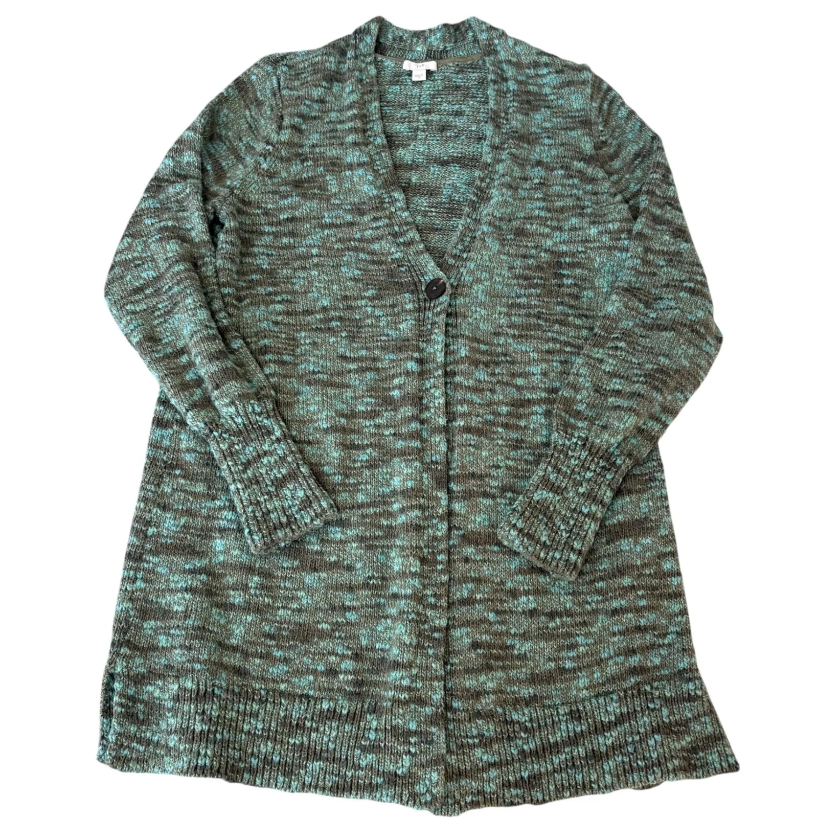 J.Jill Cotton One Button‎ Front Knit Cardigan Sweater Women's XS Green - Image 3