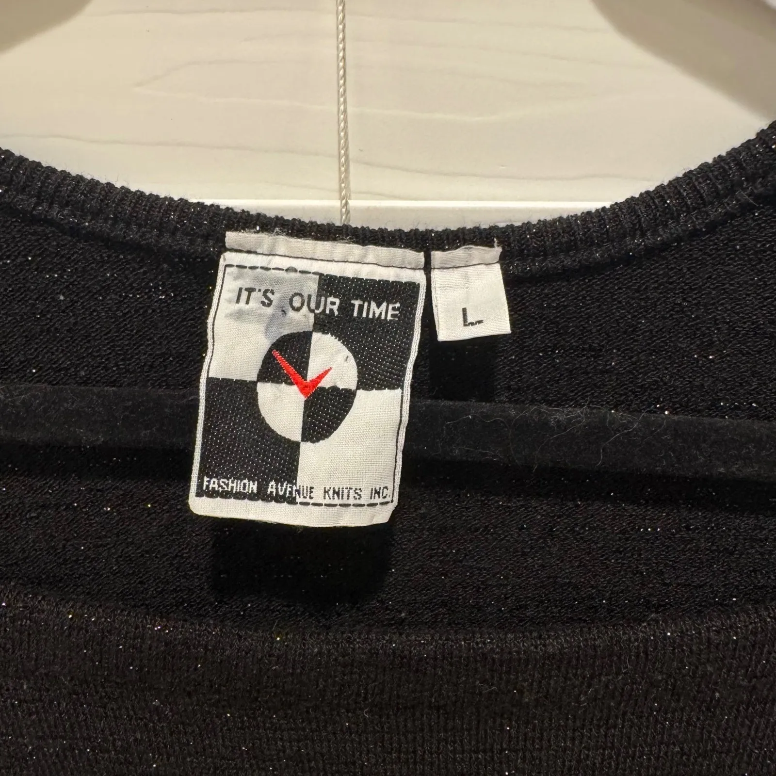 Womens Square Neck Crop Top Vintage Black Metallic Threading USA‎ Made 1970s - Image 2