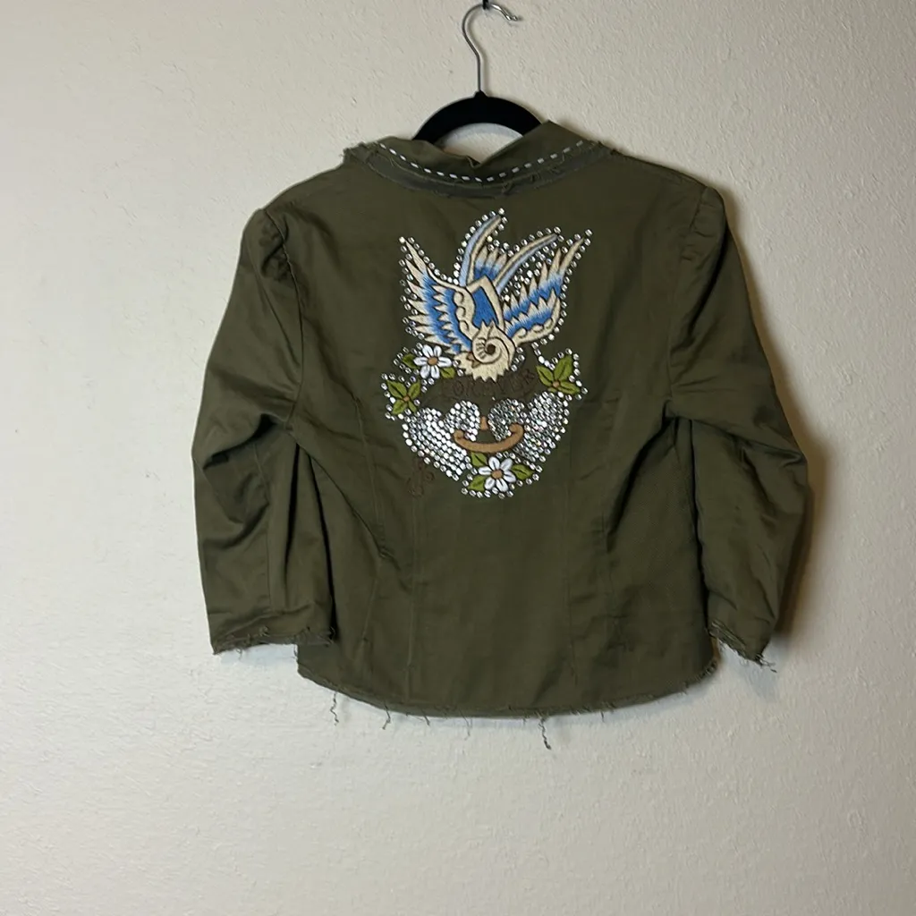 SOUL REVIVAL Bird Embroidered Jacket Size Medium‎ Green - Image 7