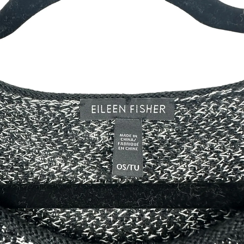 EILEEN FISHER Knit Poncho OS Organic Linen Textured Geometric Diamond‎ One Size - Image 7