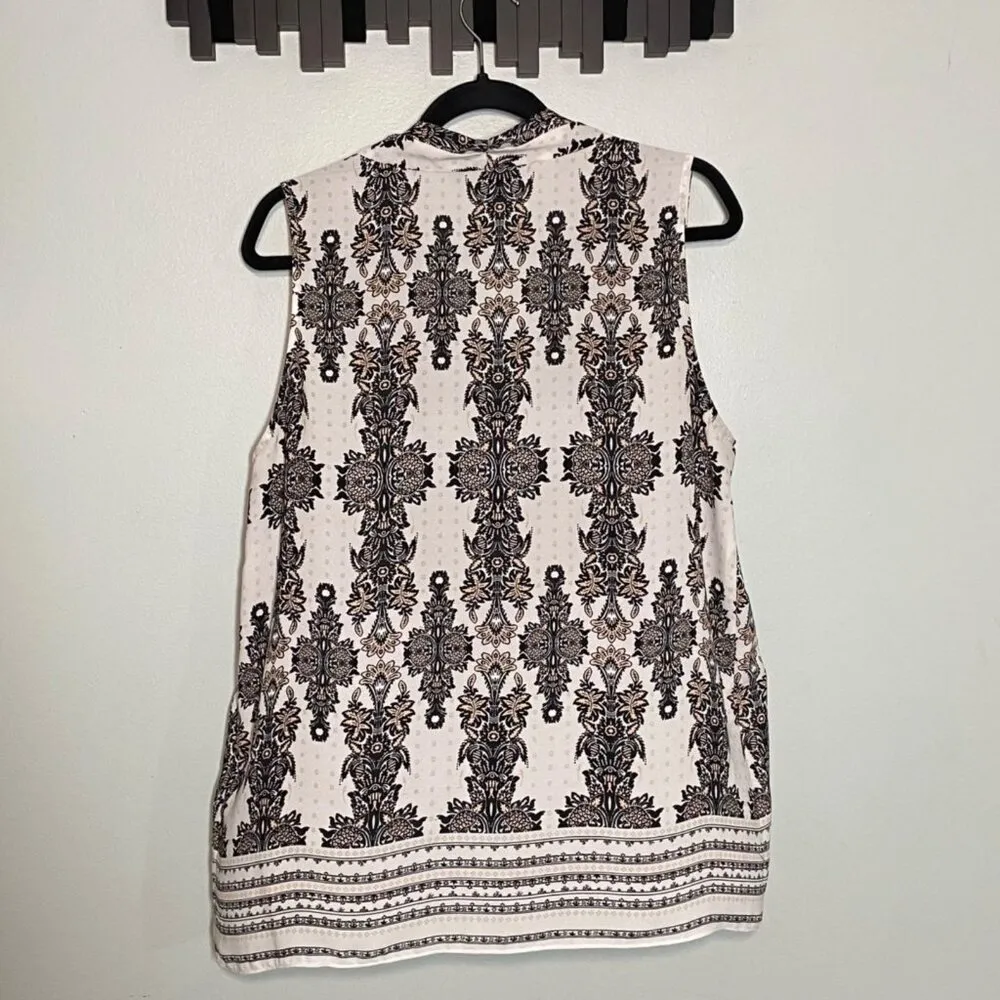 Max Edition Womens Sleeveless Floral Pattern Tunic Top XL White/Black - Image 3