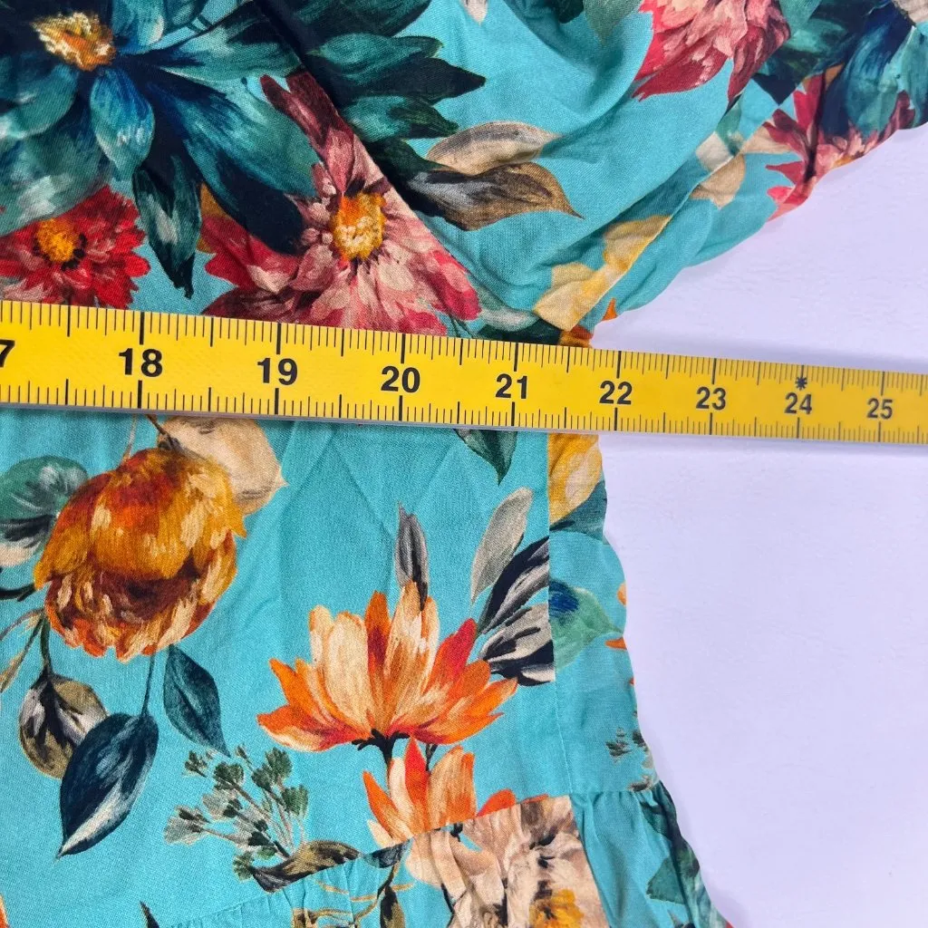 $398 NWOT Johnny Was Tulum Relaxed Tiered Floral Teal Mini Dress Multicolor Sz S - Image 10