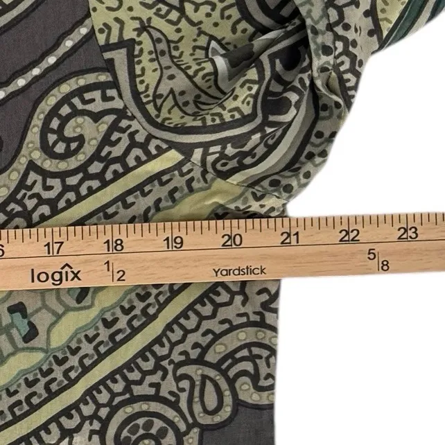 Linda Allard Ellen Tracy Women Green Brown Paisley Shirt Blouse 100% Silk Sz 10 - Image 7